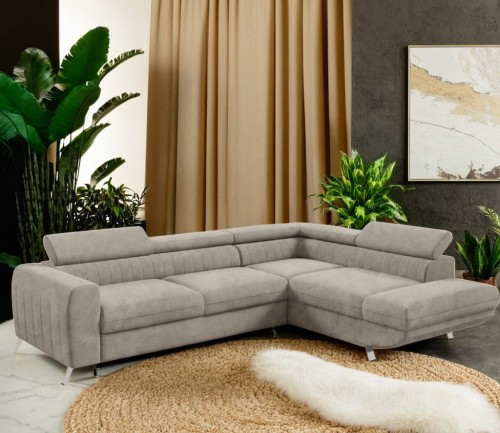 Nowoczesny narożnik z regulowanymi zagłówkami i funkcją spania AMETYST