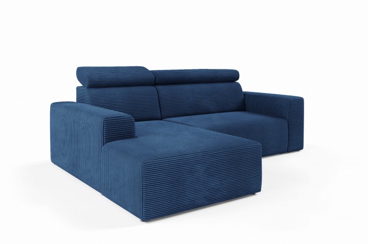 Nowoczesny narożnik z regulowanymi zagłówkami KLARA L granatowy lewy