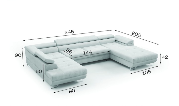 Narożnik Rogal U z automatem Delfin i regulowanymi zagłówkami – nowoczesny narożnik z funkcją spania i pojemnikami
