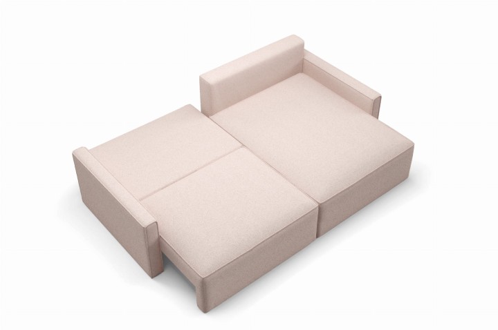 Wygodny narożnik z funkcją spania MINI NOE kremowy w tkaninie bukla boucle baranek