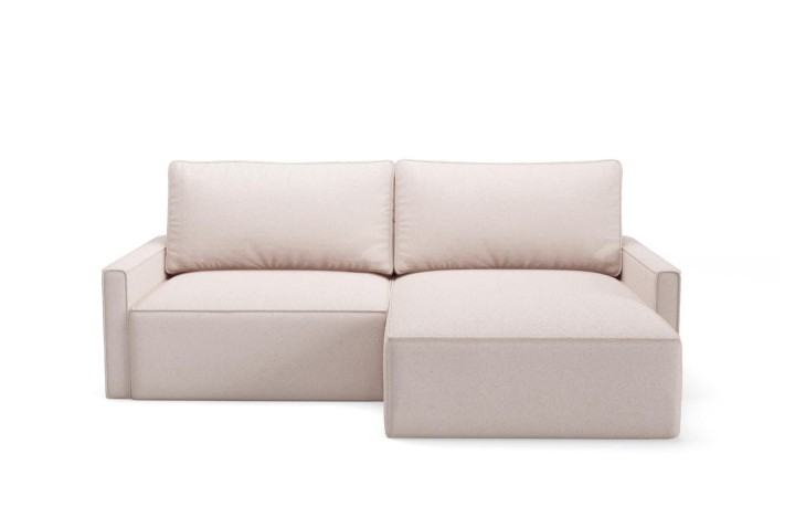 Wygodny narożnik z funkcją spania MINI NOE kremowy w tkaninie bukla boucle baranek