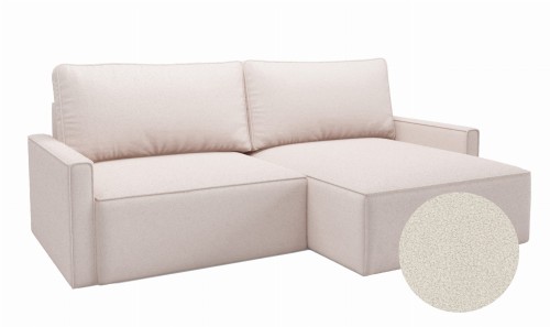 Wygodny narożnik z funkcją spania MINI NOE kremowy w tkaninie bukla boucle baranek