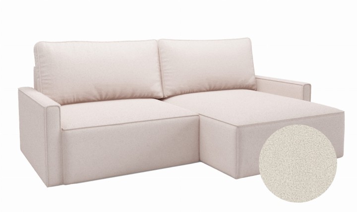 Wygodny narożnik z funkcją spania MINI NOE kremowy w tkaninie bukla boucle baranek