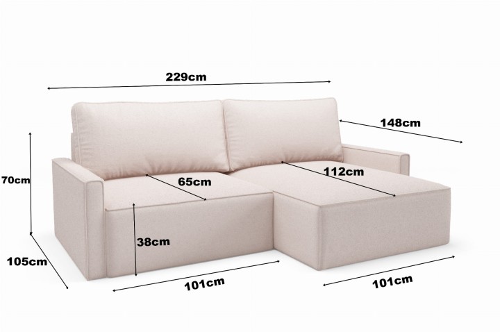 Wygodny narożnik z funkcją spania MINI NOE kremowy w tkaninie bukla boucle baranek