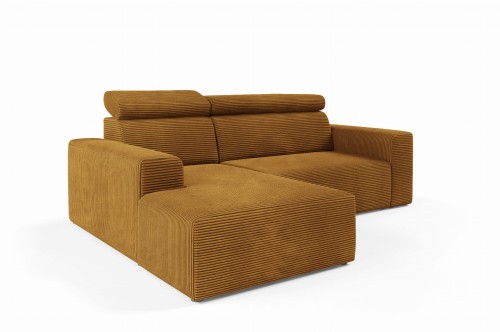 Nowoczesny narożnik z regulowanymi zagłówkami KLARA L MUSZTARDOWY sztruks LEWY