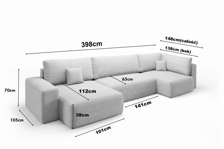 Nowoczesny Narożnik BAO-LB XL 398 cm – Rozkładany, z Pojemnikiem, Mega Wygodny! (id: 162)