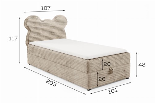 Łóżko Miś 100x200 – Dziecięce Łóżko z Materacem i Pojemnikiem | Zagłówek Miś | Tapicerowane