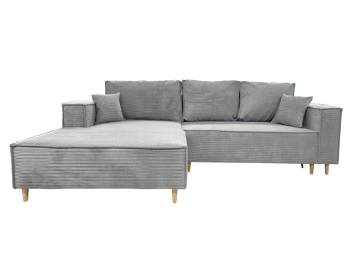 Narożnik rozkładany NOVU-N drewniane nóżki funkcja spania LEWY / PRAWY sztruks automat pojemnik na pościel L-kształt