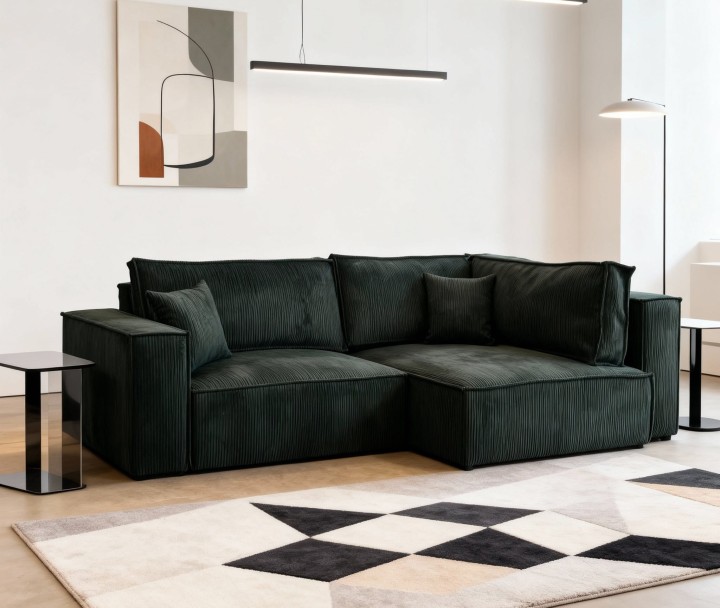 Nowoczesny narożnik z funkcją spania MINI NOVU LB pojemnik na pościel sztruks prawy .jpg