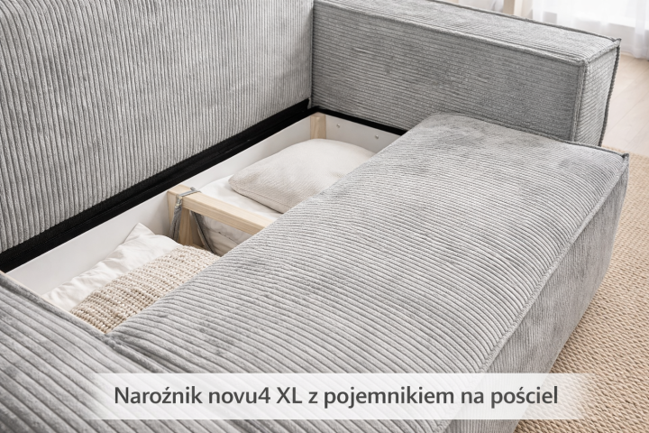 narożnik novu4 XL z pojemnikiem na pościel – otwarty schowek