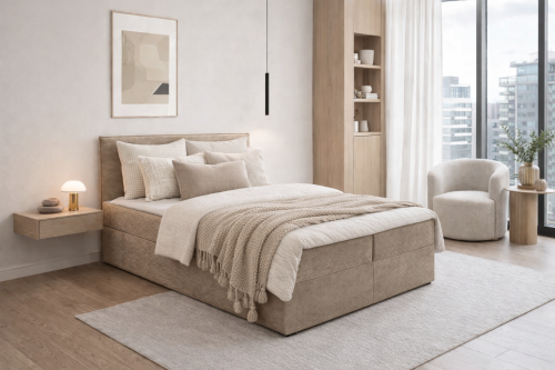 tapicerowane łóżko kontynentalne NOVU 160x200 sztruks POSO do sypialni