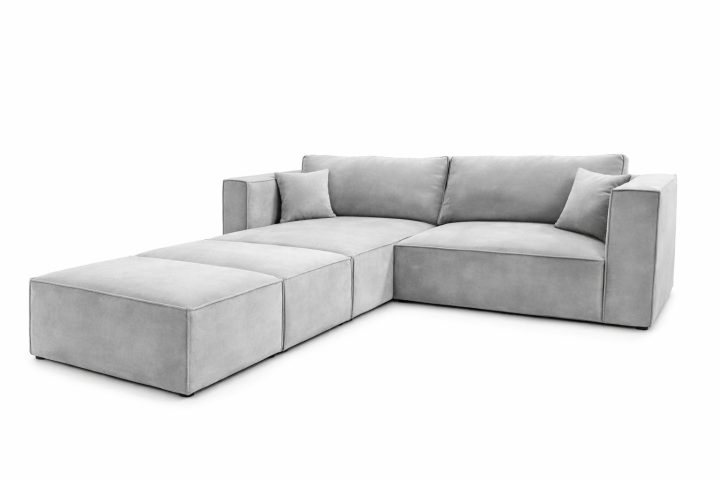 naroznik modulowy z pufami welur tiffany szary