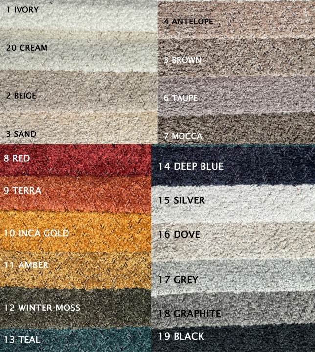 wzornik tkanin sofa BADO kolory materiałów boucle