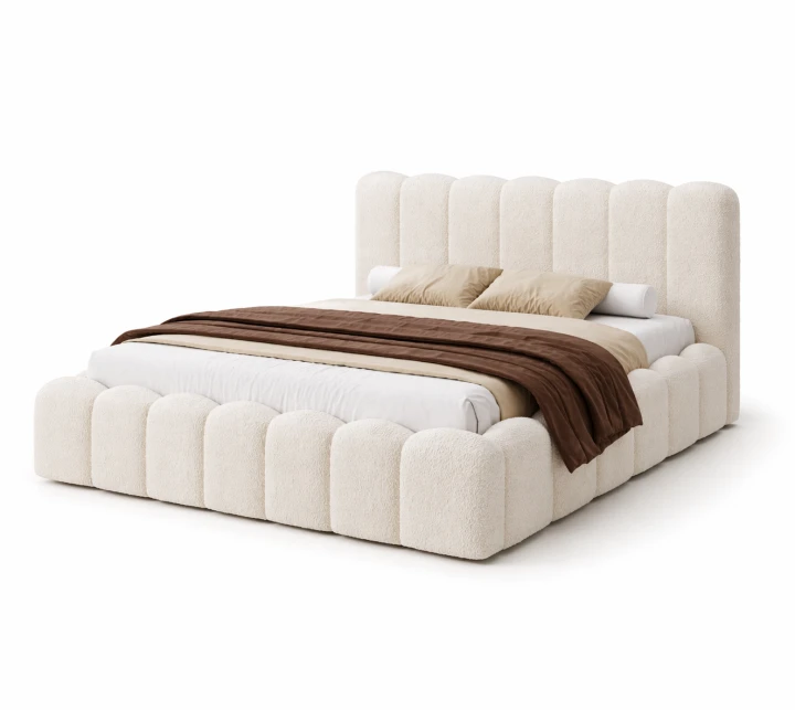 Łóżko BOSTON 120x200 boucle w kolorze kremowym. Tapicerowane łóżko z zagłówkiem, idealne do nowoczesnej sypialni.