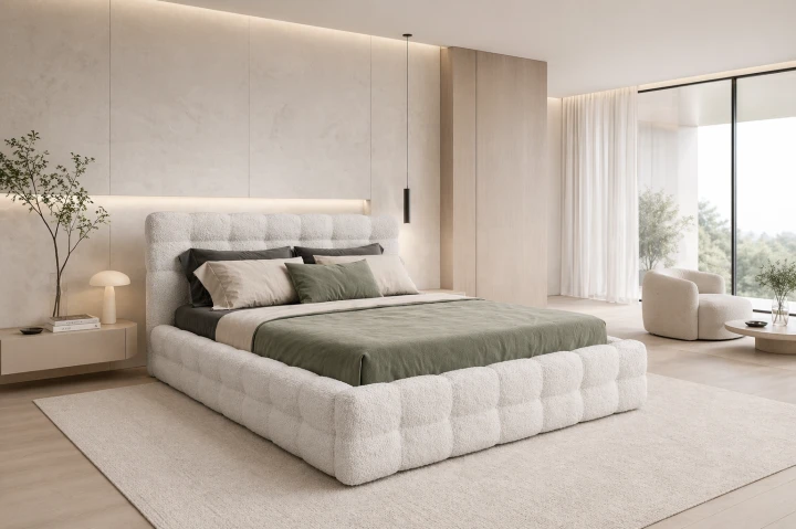 Nowoczesne łóżko tapicerowane CANDY 120x200 w tkaninie boucle