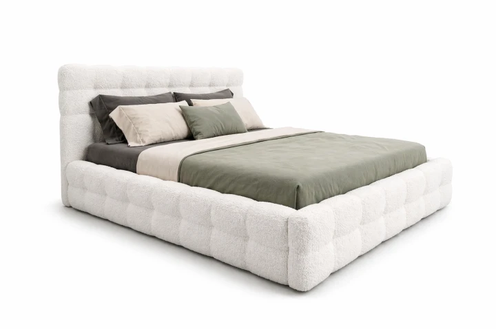 Łóżko tapicerowane CANDY 120x200 boucle na białym tle