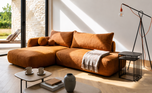Narożnik NUBI w nowoczesnym salonie – designerski narożnik z funkcją spania