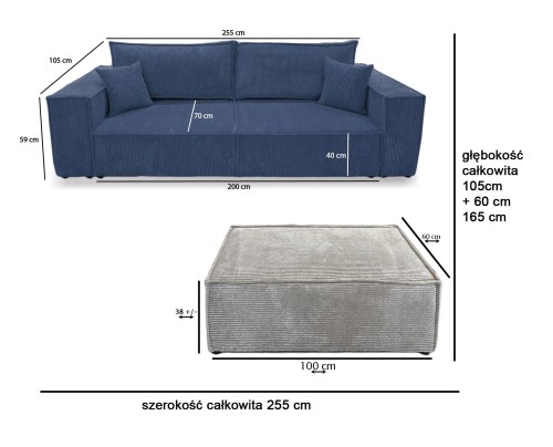 kanapa z pufa , kanapa z pufa jak narożnik, sofa z pufa
