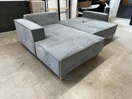 Narożnik rozkładany NOVU-N drewniane nóżki funkcja spania LEWY / PRAWY sztruks automat pojemnik na pościel L-kształt