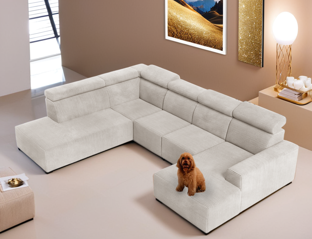 Nowoczesny duży narożnik z regulowanymi zagłówkami KLARA 5 U-KSZTAŁT