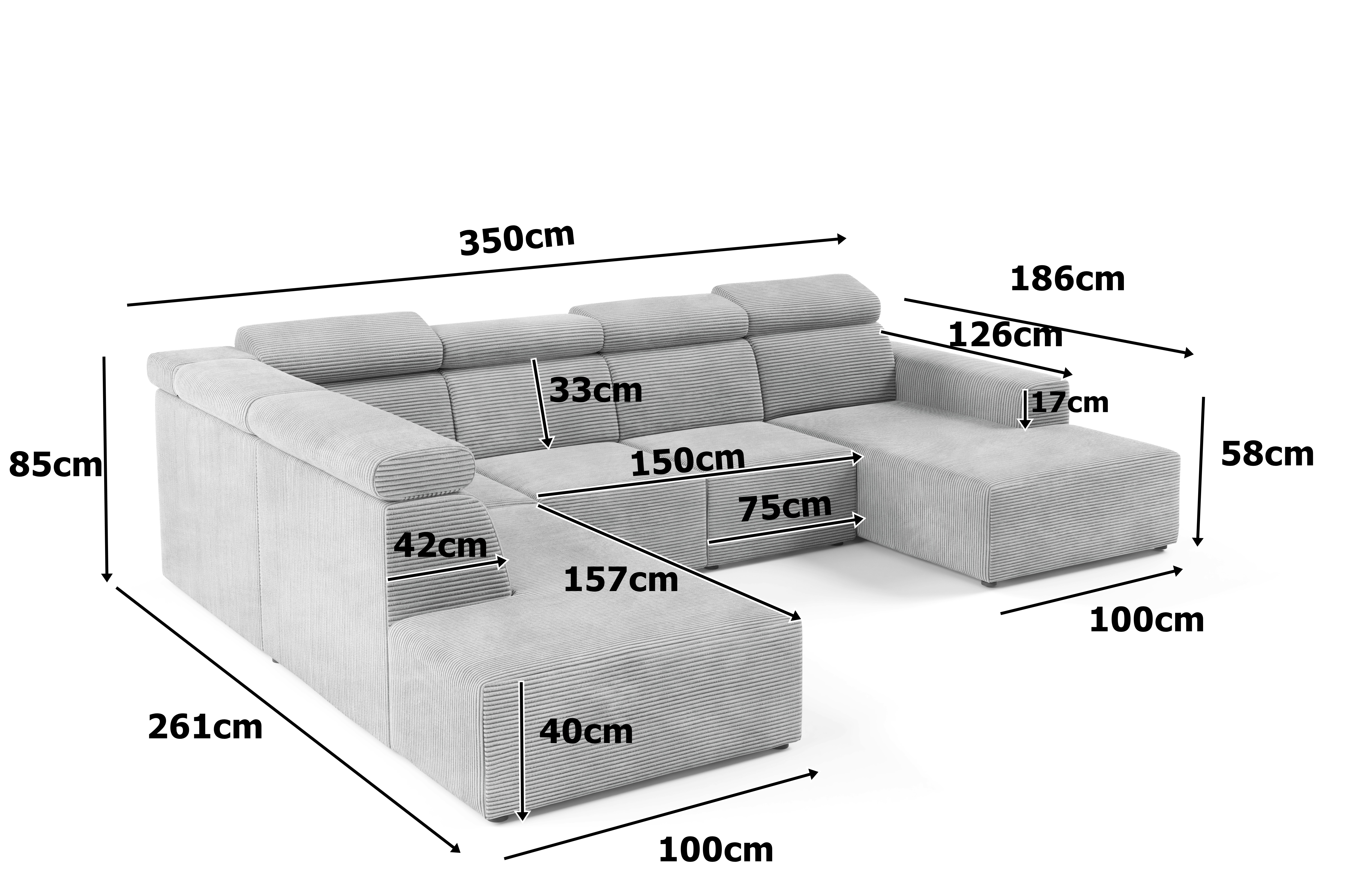 Nowoczesny DUŻY narożnik z regulowanymi zagłówkami KLARA 5