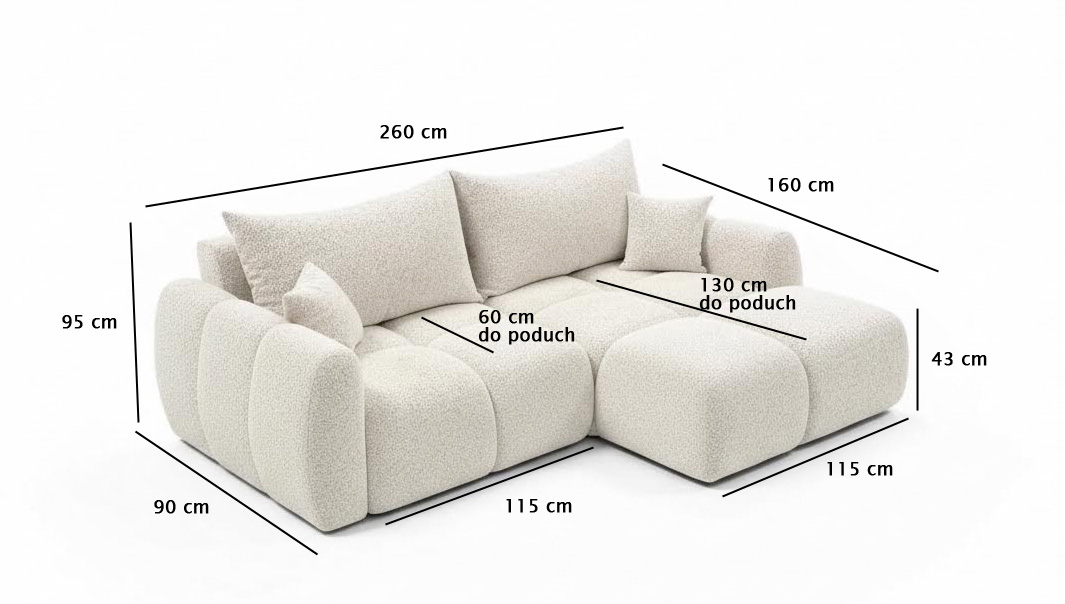 wymiary narożnik CARMEN 260x160 sofa narożna rozkładana