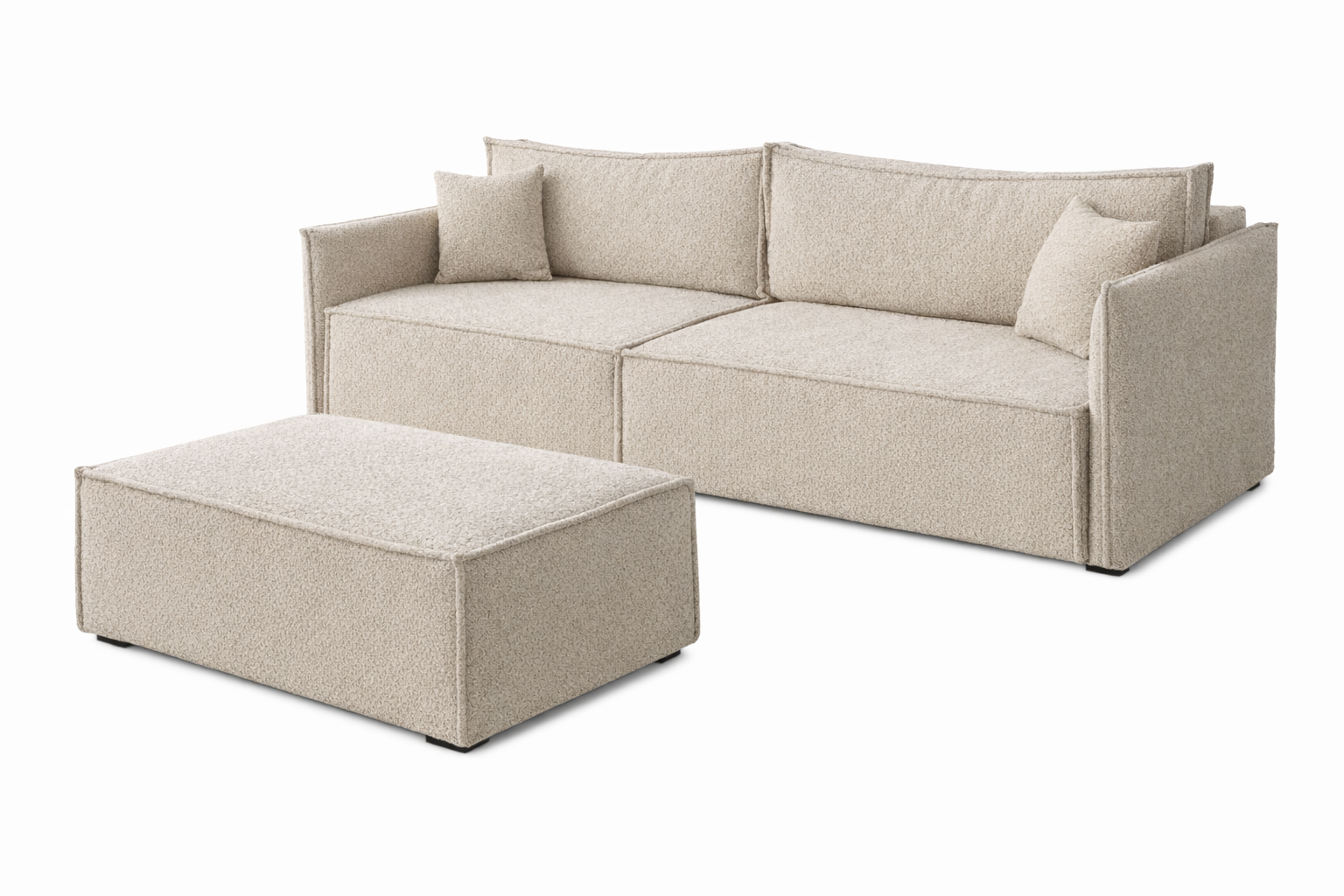 kanapa amber w tkaninie boucle baranek – nowoczesna sofa z pufą