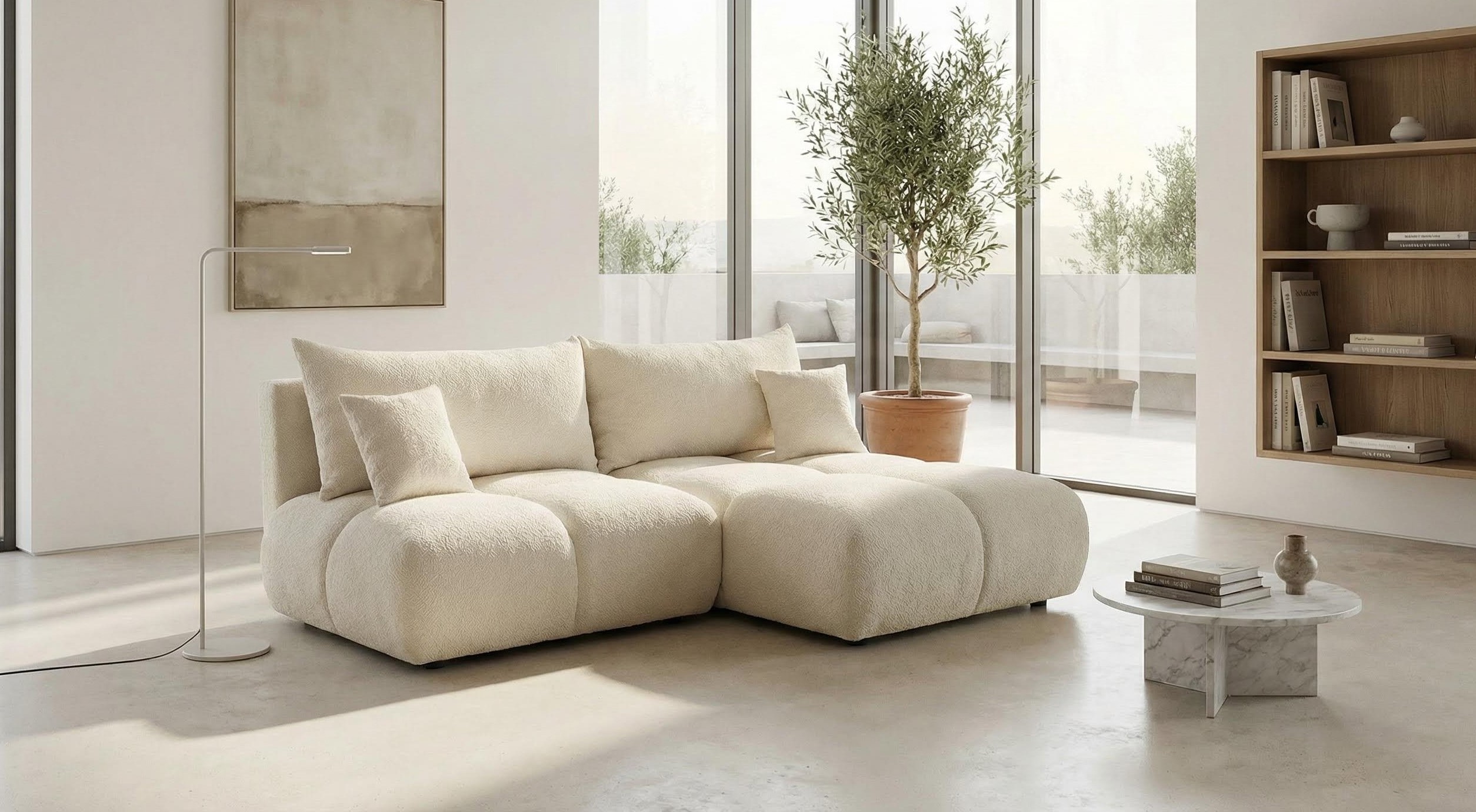 Nowoczesny narożnik luno chmurka cloud buble w tkainie boucle