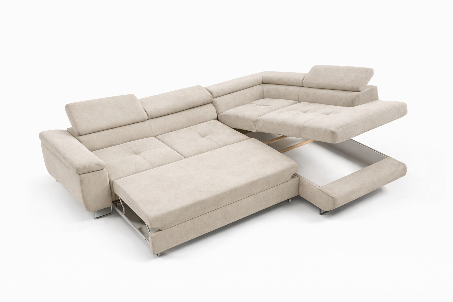 Duży narożnik welurowy Melody w nowoczesnym stylu z szezlongiem