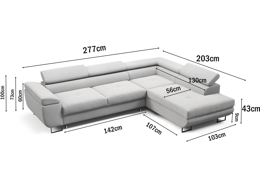 Narożnik Melody z funkcją spania – wygodny narożnik wypoczynkowy do salonu- wymiary narożnika