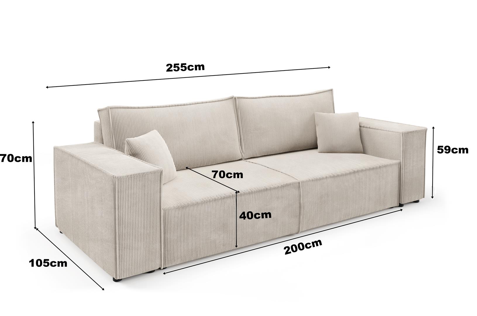 kanapa z funkcją spania NOVU10 - wymiary