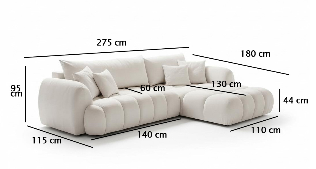 wymiary narożnik PARIS LUX 274x180 sofa narożna rozkładana